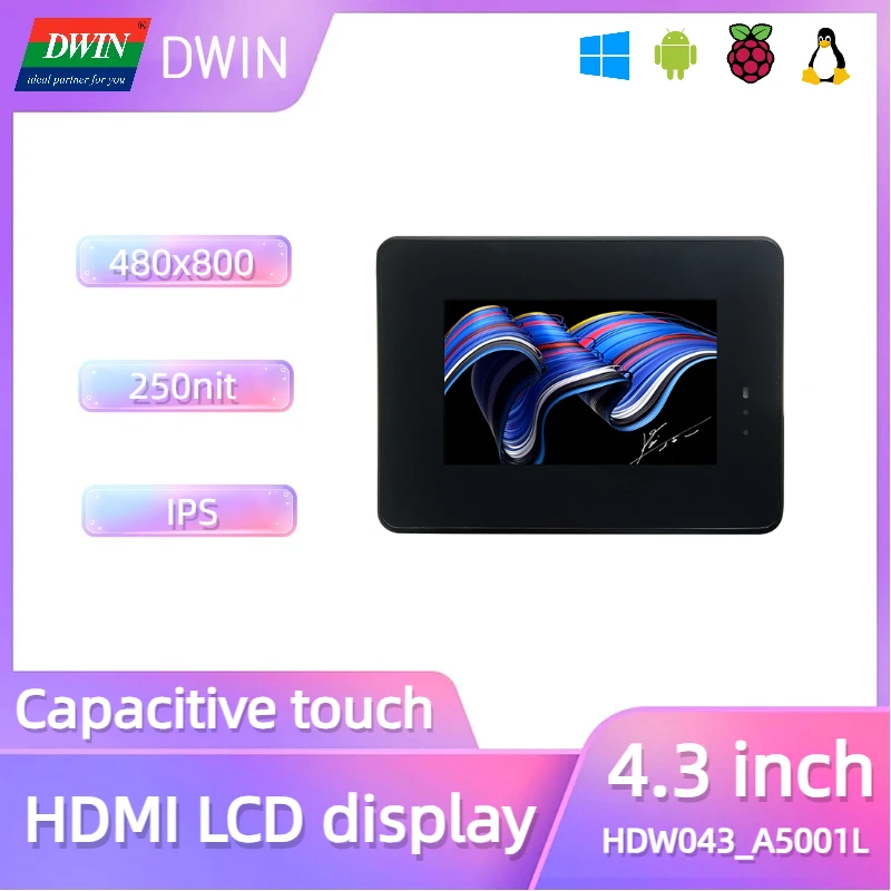 DWIN 4.3 Inch 480*800 LCD IPS TFT Display HD Interface Capacitive Touch Screen for Windows Raspberry Android Linux