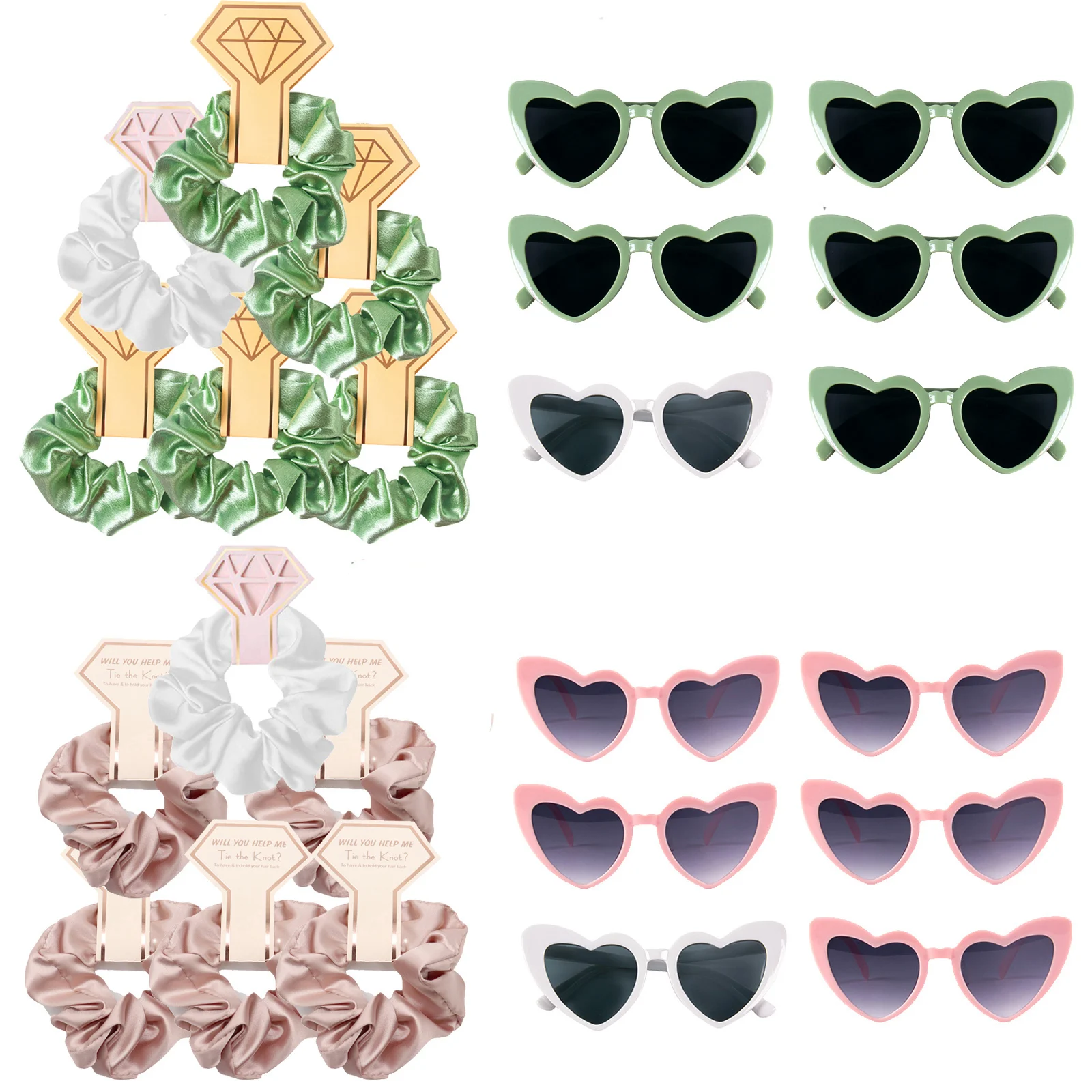 12/6 sztuk prezenty dla druhny ślubne druhna gumki do włosów Scrunchies okulary przeciwsłoneczne w kształcie serca wieczór panieński upominki dla nowożeńców