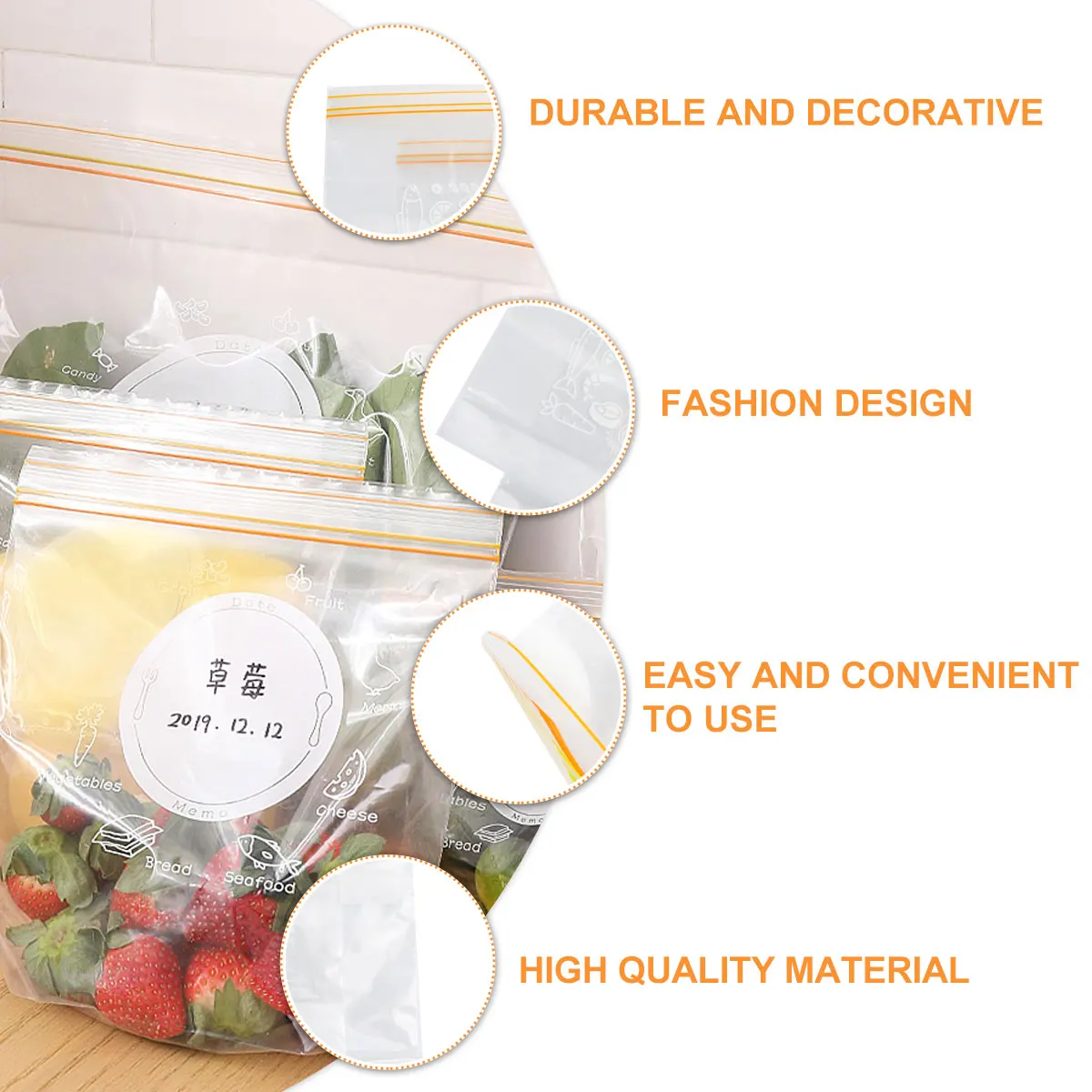 

30pcs Sealed Bag Set Food Storage Bags Sandwich Package Fresh Keeping Leak Proof Transparent Fruit Vegetable Sealed Strips Eco