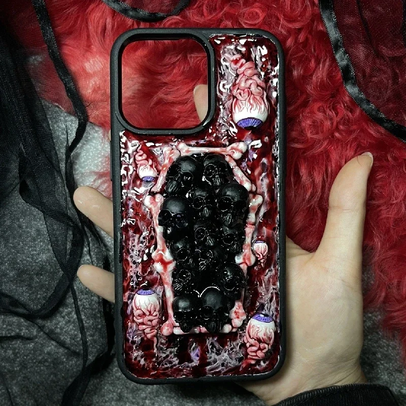 4077 Original 3D hecho a mano funda para teléfono móvil Cthulhu Eye Skull arte gótico oscuro Horror estilo Punk personalizado regalo de Navidad y Halloween