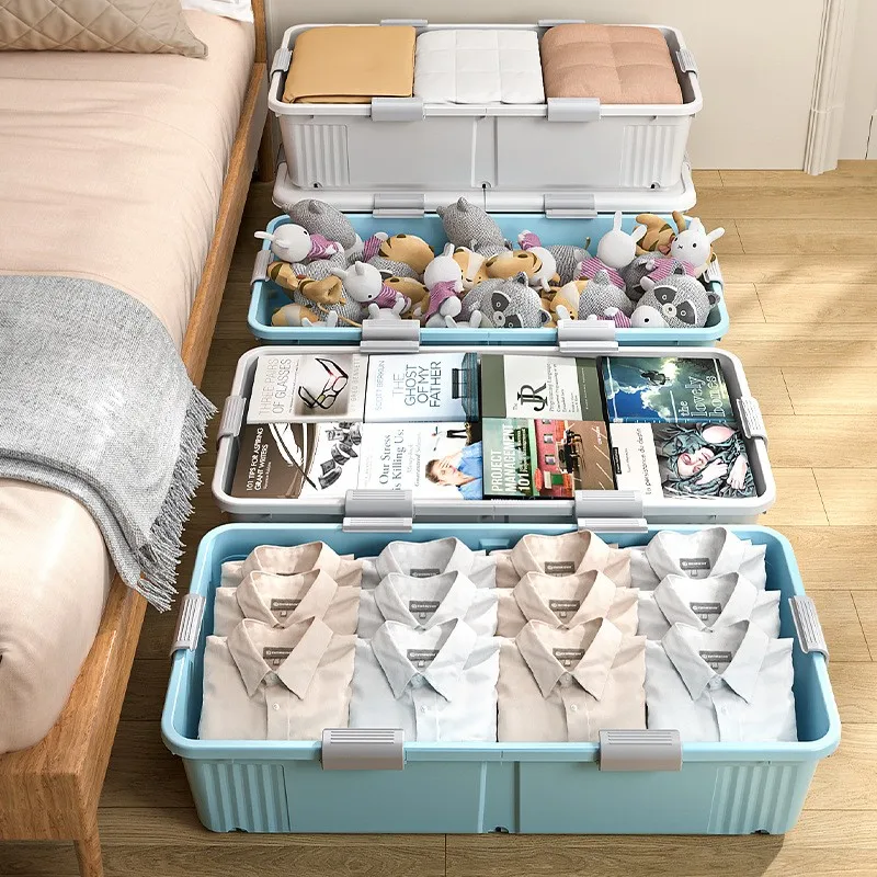 ベッド下収納ボックス-車輪付き-フラットプラスチック引き出し式オーガナイザー-衣類やおもちゃ用-ホーム収納ボックス-クリエイティブデザイン