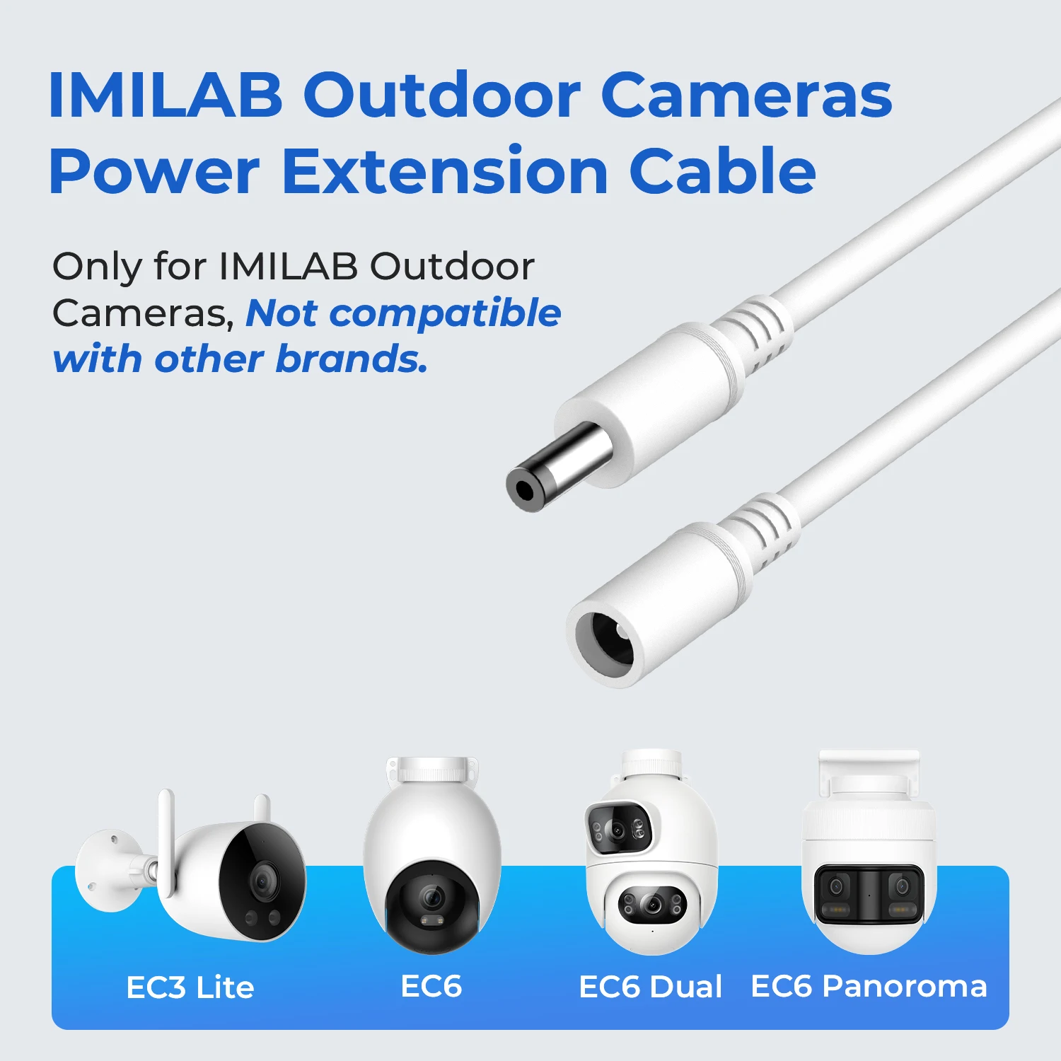 IMILAB 33ft/10m Power Extension Cable, Compatible with 12V DC Adapter, Designed For Outdoor Cameras