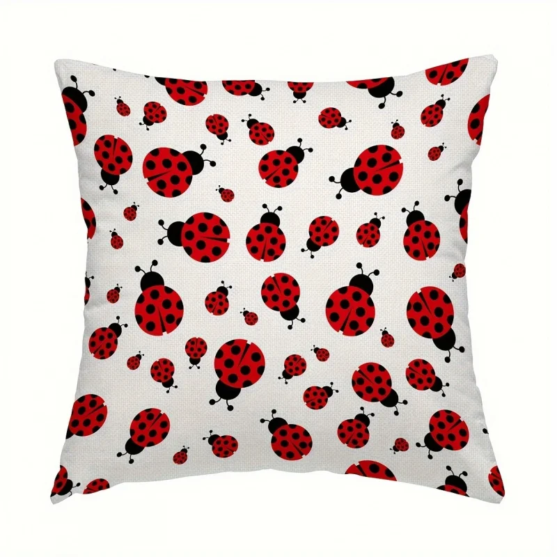 VIKAMA Double-Sided Ladybug Cushion Cover, Soft Decorative Zipper Cushion Cover, Perfect for Living Room and Bedroom Decor