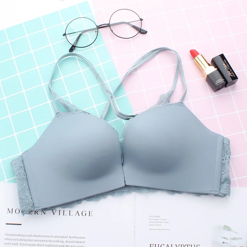 KUCLUT Soft New Summer Bra Front Buckle Design Beautiful Back Gathered Underwear Nylon Fabric Medium Thick 3/4 Cup Fixed... view 4