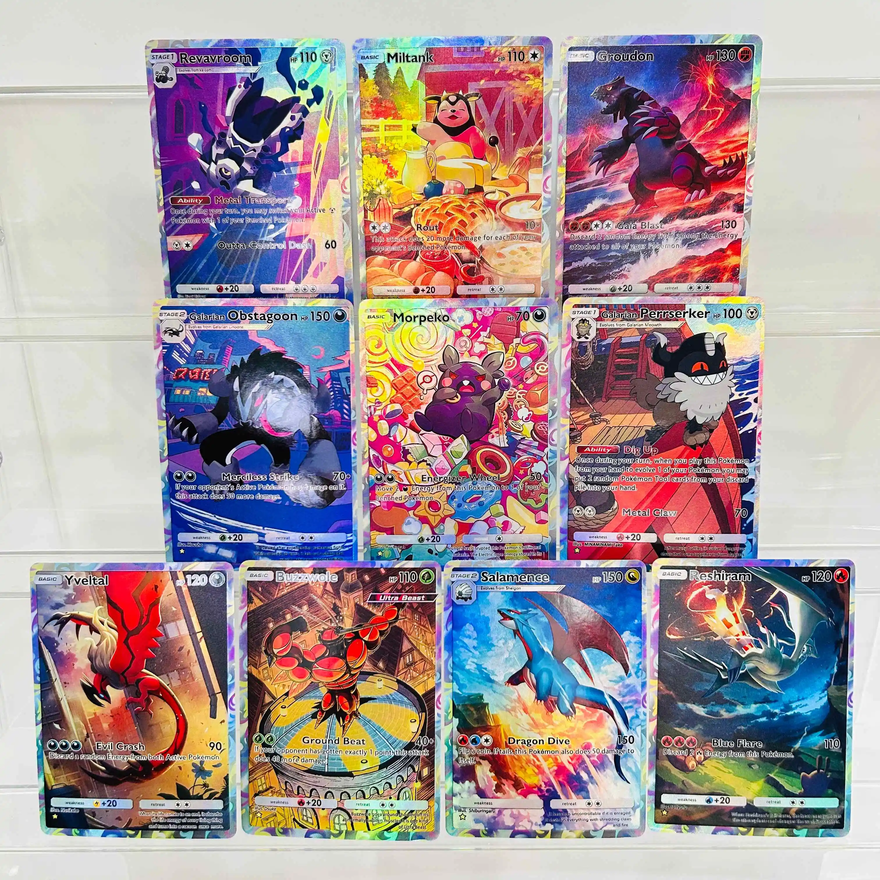 Coleção Premium de Cartas de Anime Pokemon com 10 Peças, Apresentando Groudon, Yveltal e Reshiram com Textura Holográfica, Cartas DIY