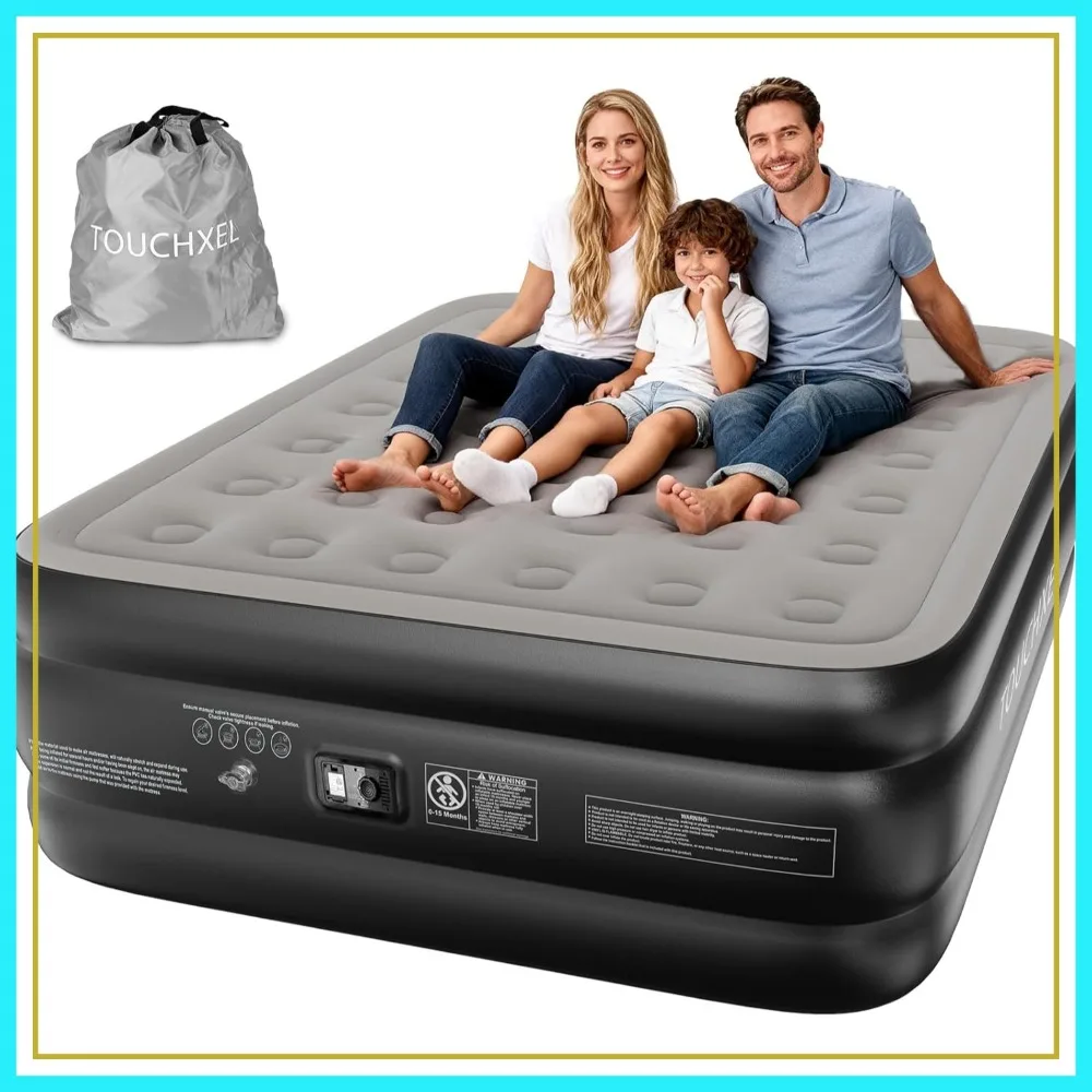 

Queen Air Mattress with Built-in Pump, 16 Inch Raised Inflatable Bed, 600 lbs Capacity for Home Camping Guests