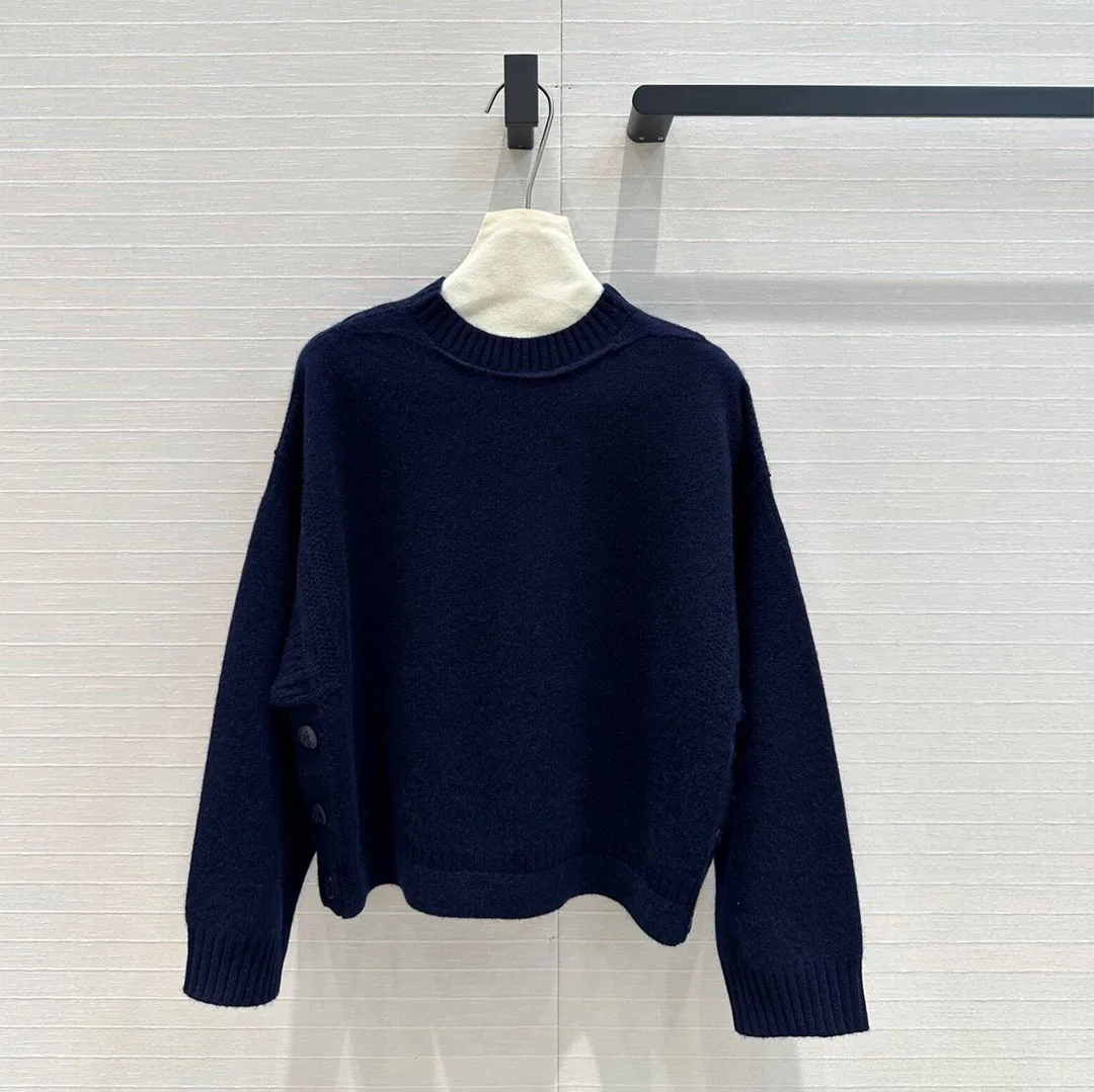 カシミヤニットの女性用プルオーバー,ラウンドカラー,長袖,サイドボタン,ソフトレトロセーター,秋のファッション,100%