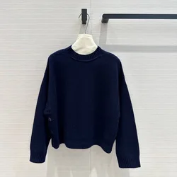 2024 New Autumn Fashion 100% Cashmere Knitted Pullover Women O-neck Long Sleeve Side Buttons Soft Retro Sweater