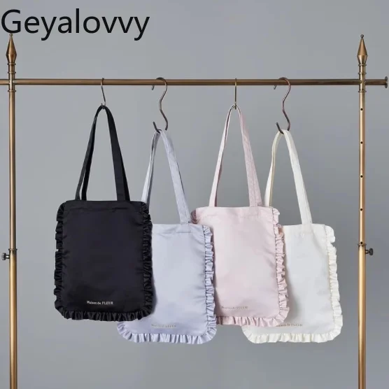 new-japanese-style-sweet-and-cute-women's-satin-handbag-with-ruffle-trim-versatile-for-going-out-simple-solid-color-makeup-bags