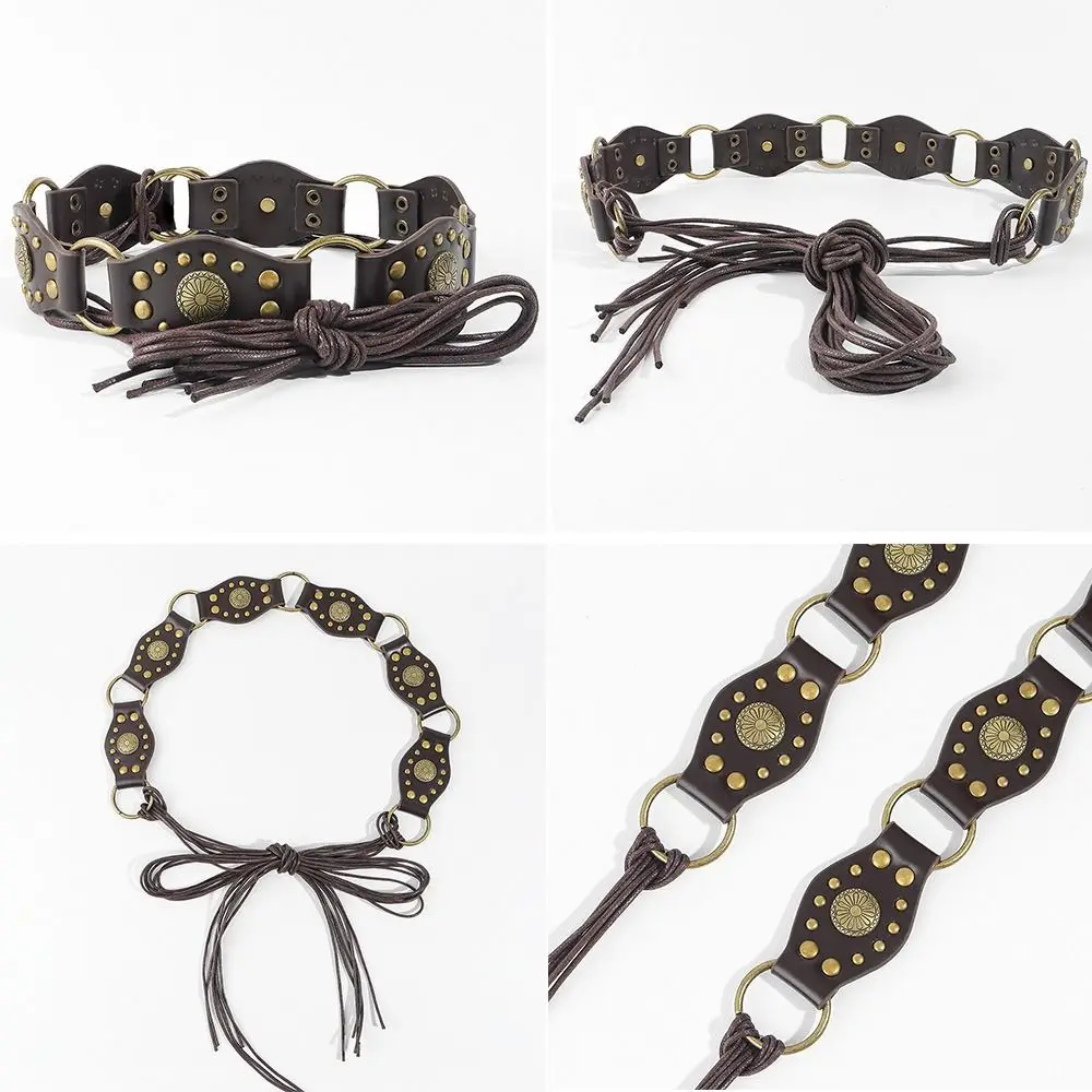 Ремень в западном стиле для девушек, преувеличенный ковбойский пояс с металлической пряжкой, В Стиле Лолита, панк, с широкими дисками, Y2K