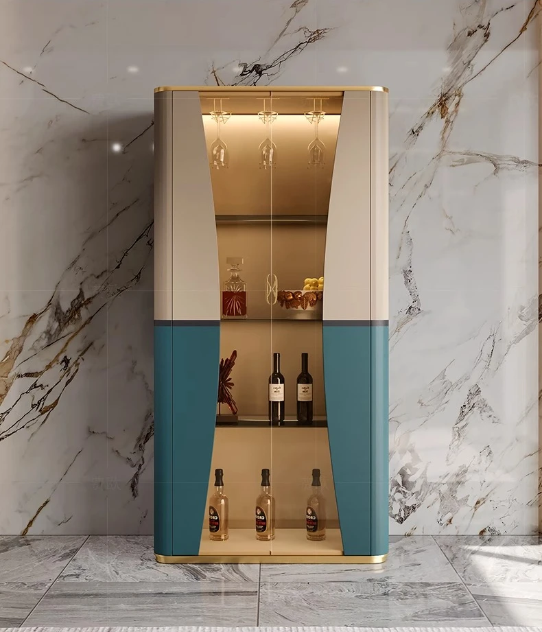 

Light luxury glass wine cabinet restaurant against the wall storage room fashionable modern high-end bookshelf