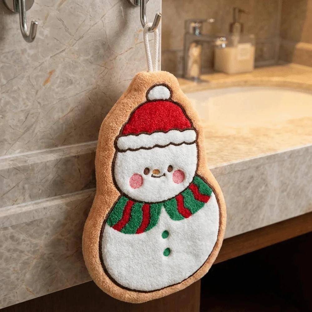 Holiday Coral Fleece Santa Claus Hand Towel Absorbent Cartoon Christmas Tree Towel Hanging Snow Man Wipe Cloth Gift Giving