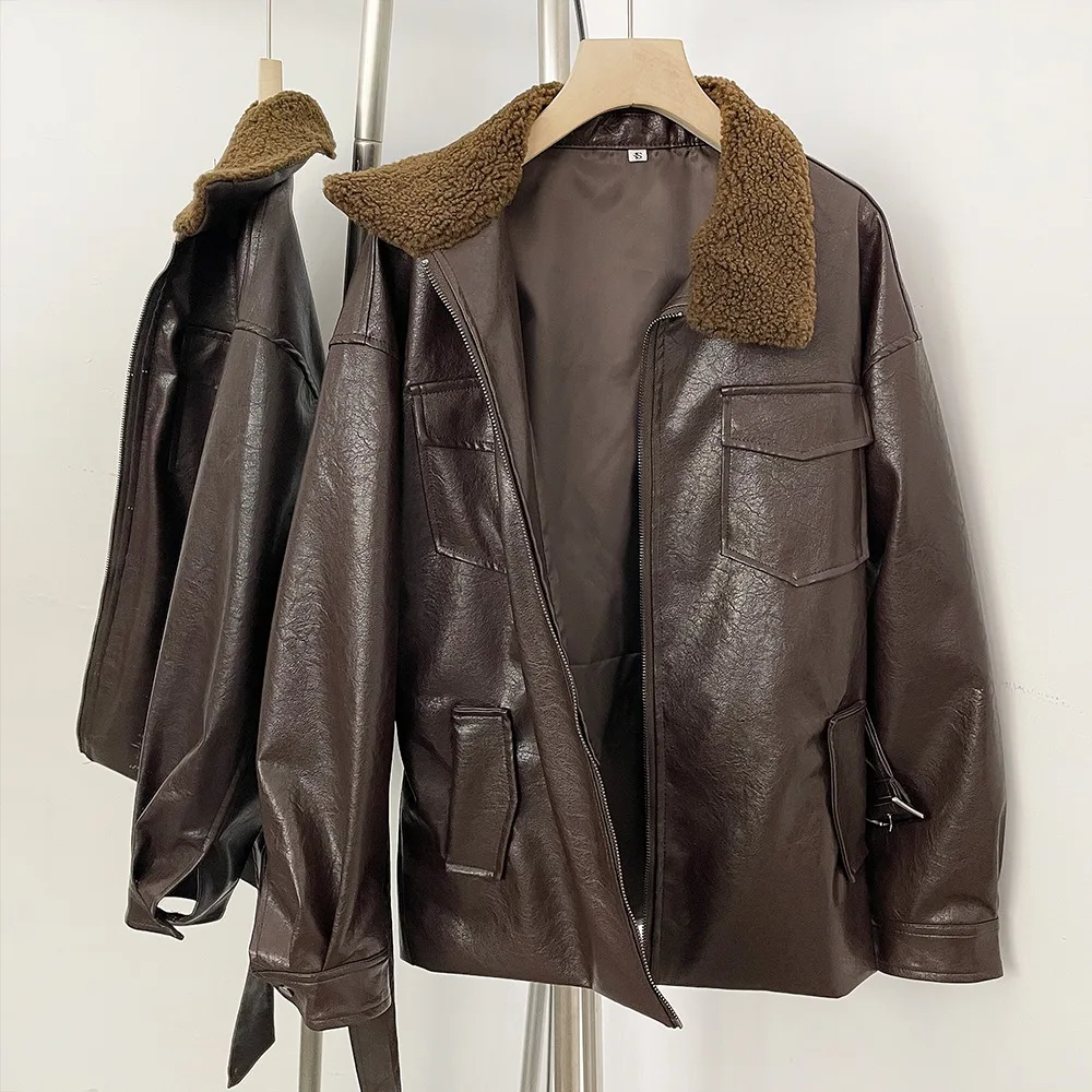 

Faux Leather Jacket Luxury Woman 2026 High Quality Leather Top Fashion Women's Outerwear Women's Artificial Fur Coat for Women