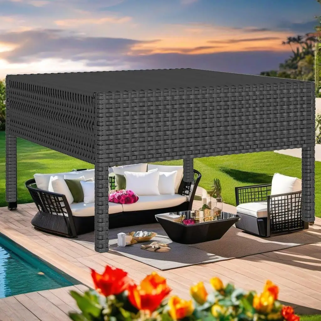 8-Piece Black Poly Rattan Patio Lounge Set with Cushions - Stylish Outdoor Furniture