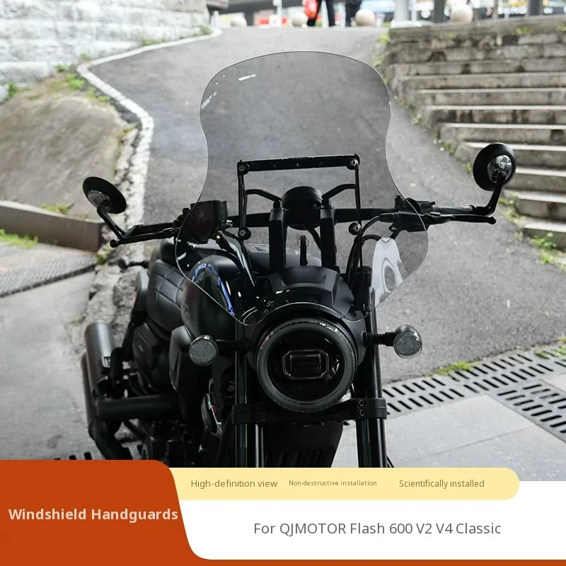 Front Windscreen Windshield With Mount Bracket & Phone GPS Navigation Extension Bar For QJMOTOR Flash 600 V2 V4 Classic Motorcyc