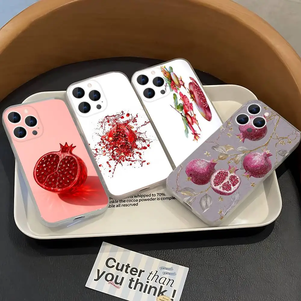 Red Fruit Pomegranate Phone Case For iPhone 17,16,15,14,13,12,11 Pro,Max,Plus,X,XS,XR,SE4,E Mini Transparent Soft Cover