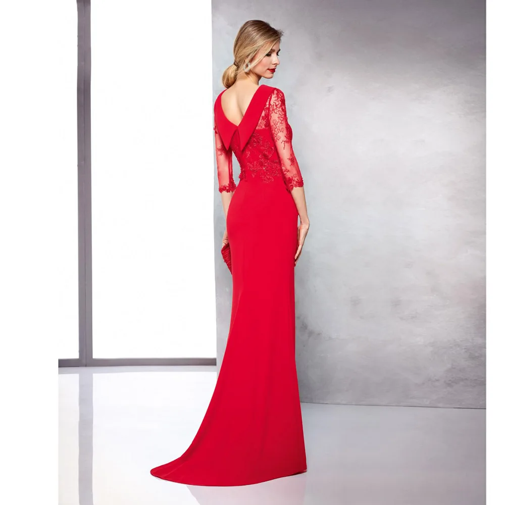 

Элегантные красные платья для матери невесты с круглым вырезом длиной до пола, платья для матери на свадьбу с рукавами 3/4 и искусственным карманом