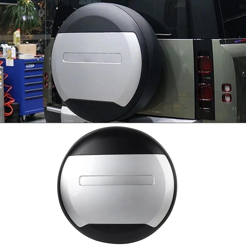 VPLEW0143 Rear Spare Tire Wheel Cover Cap 1pc For Land Rover Defender 2020-2023 2024 ABS Glossy Silver + Matte Black