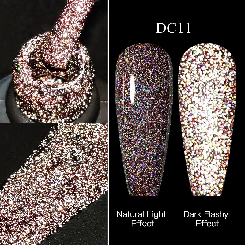 Reflective Glitter Gel Nail Polish Champagne Silver Pink Holographic Laser Semi-permanent Varnishes Soak Off UV LED Nail Gel