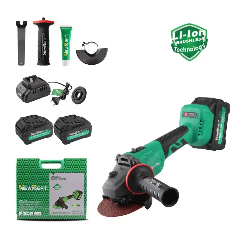 

NewBeat Оптовая продажа Угловая шлифовальная машина с переменной скоростью 115 мм с аккумулятором Портативные бесщеточные сверхмощные шлифовальные машины Инструмент с ручкой с питанием