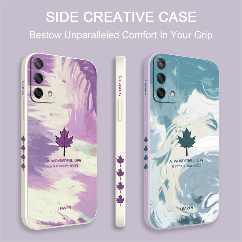 Soft Silicone Phone Case For OPPO A78 A76 A74 A60 A57 A54 A53 A38 A31 A17 A16K A15 A9 Purple Maple Leaf Pattern Shockproof Cover