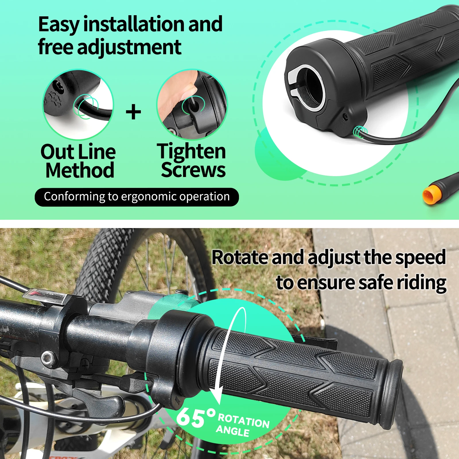 전기 자전거 WUXING 192X 풀 트위스트 스로틀 오른쪽 핸들 스로틀 방수/SM 커넥터 전기 자전거나 전동 스쿠터용