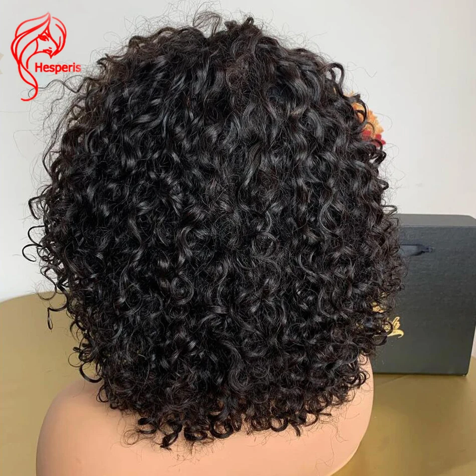 Hesperis Short Curly Bob Cut Wigs For Black Women Remy Brazilian Hair Scalp Top Full Machine Made Human Hair Wig With Bangs