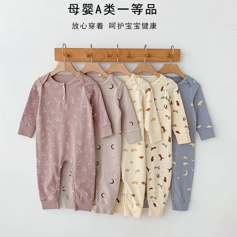 

Ins Spring Autumn Baby Romper Pure Cotton Long Sleeved Round Collar Jumpsuit Newborn Casual Loose Clothing Class A pure Cotton