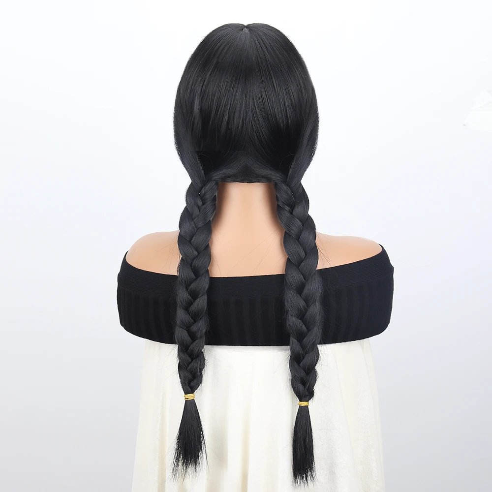 Long Hair Braid Wig Black Natural Wair Large Braid Wig With Bangs Synthetic Wig  for Women Daily Wear Cosplay