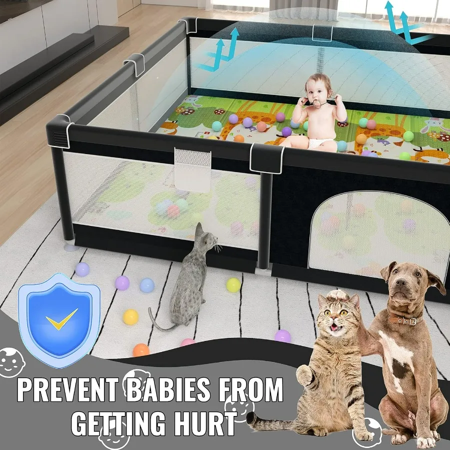 Extra Large 79 x 71 Baby Playpen with Mat Baby Gate Play Yard Portable Toddler Playpen Large Play Pen for Babies Mat Included P