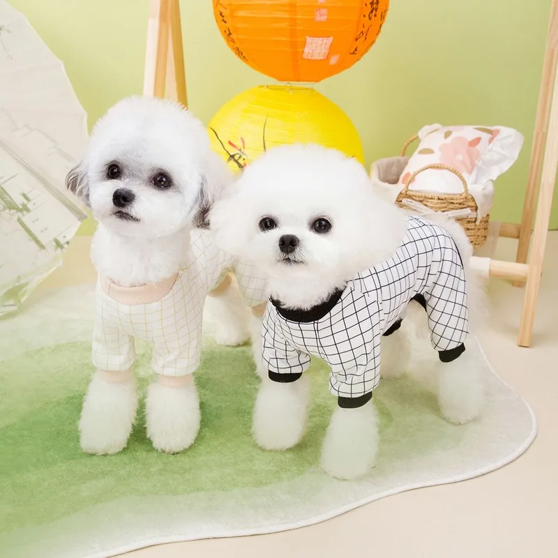 

Dog Clothes New Plaid Four Legged Clothes Small Dogs Casual Clothing Teddy Soft Home Clothes Pet Jumpsuits