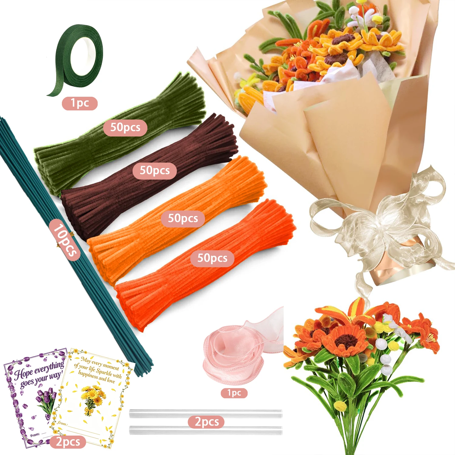 216/266/416 Pcs Pipe Cleaners, Chenille Fuzzy Sticks For DIY Flower Bouquet Handmade Art Decor Crafts Supplies view 4