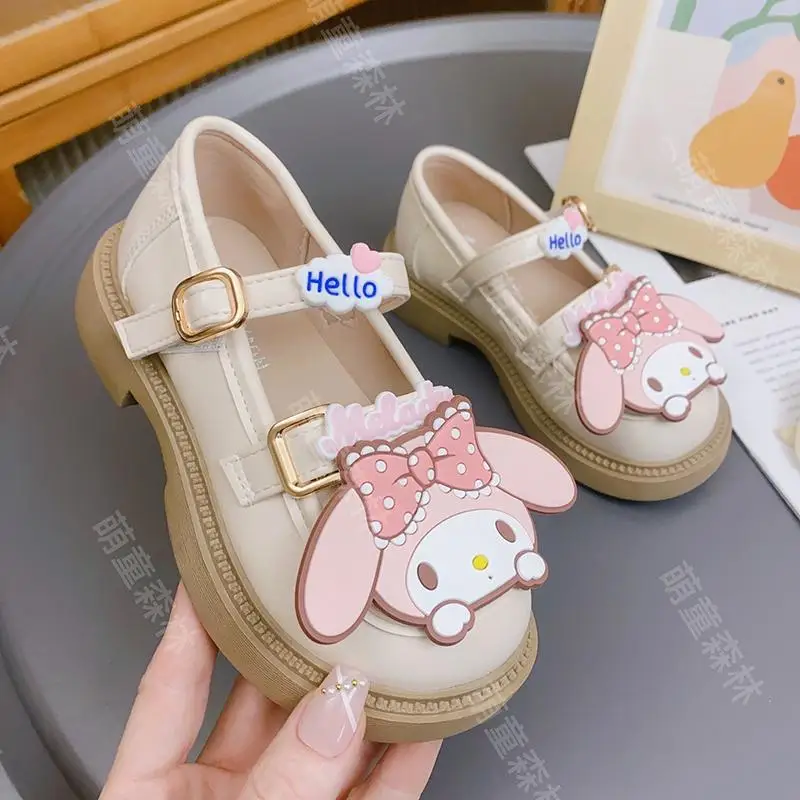 Spring Autumn Kawaii Sanrio Anime My Melody Children Leather Shoes Cute Kuromi Sweet Children Pu Sneakers Ins Gifts for Kids