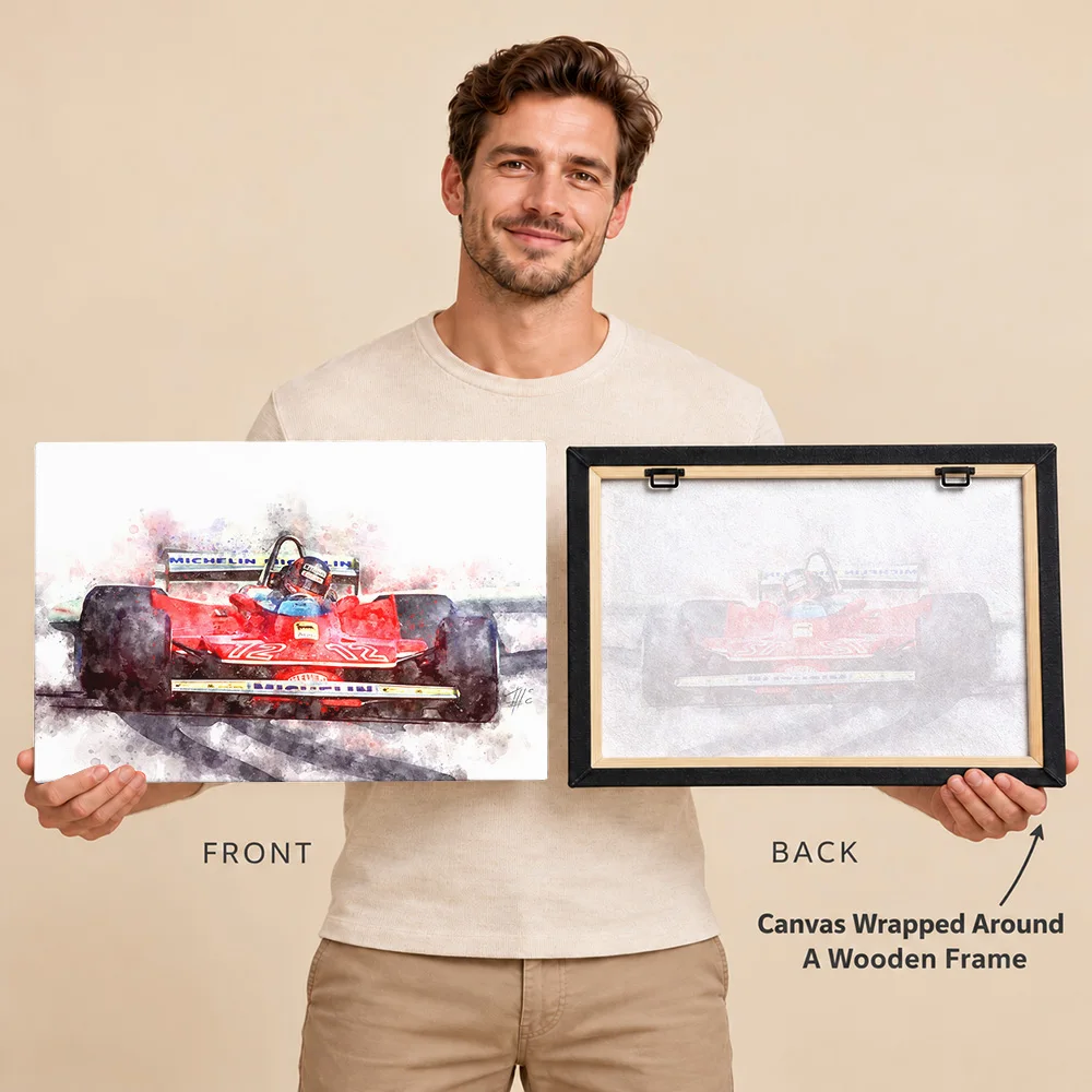 Gilles Villeneuve Number 12 Racing Car Wood Framed Canvas Poster Customized Photo Circuit Action Perspective Wall Art For Garage