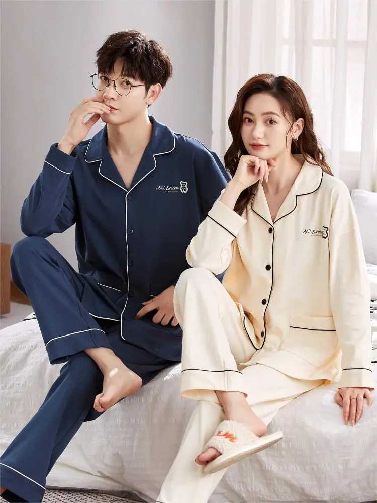 Couple Pajamas Set Couple Matching Clothing Home Warm Sleepwear Winter Men  Pijama Woman Knit Two Piece Christmas Family Satin