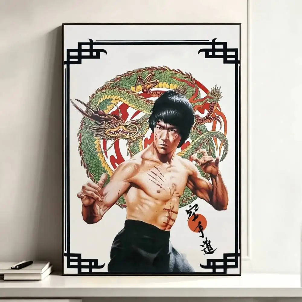 B-Bruce L-Lee Li Xiaolong Kung Fu  Poster Waterproof Wall Art Sticker For Bar Living Room Vintage Decor High Quality Print Gift
