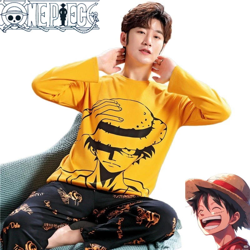 

One Piece Luffy Cartoon Home Clothes Creative and Personalized Boys' Spring/Summer Long sleeved Pants Set Sleepwear T-shirt Gift