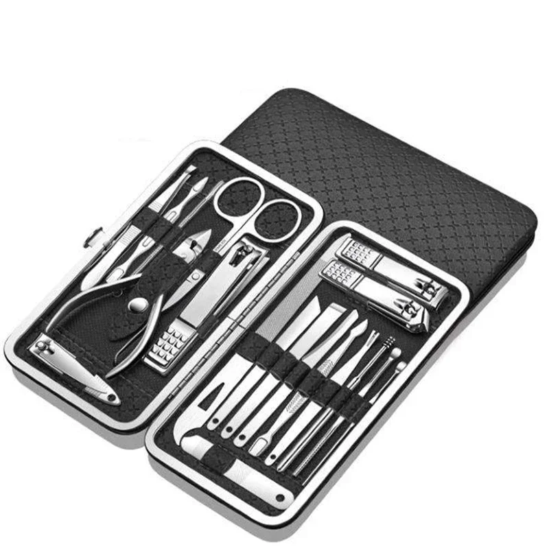 19pcs Professional Multifunctional Stainless Steel Nail Clipper Kits Portable Manicure Pedicure set with PU Bag