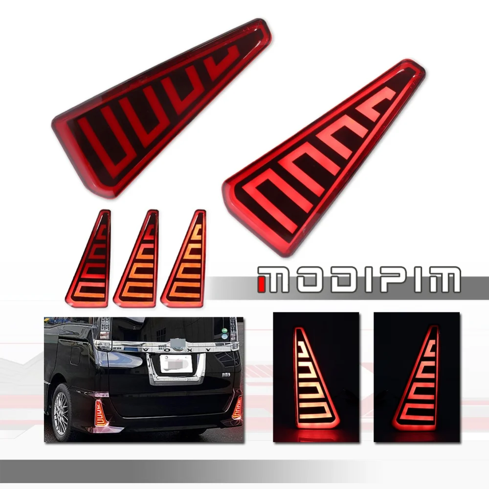 Red LED Rear Bumper Reflector Tail/Brake Lights Rear Fog Lights w/ Dynamic Turn Signal For Toyota NOAH, VOXY 80 Series 2014-2018