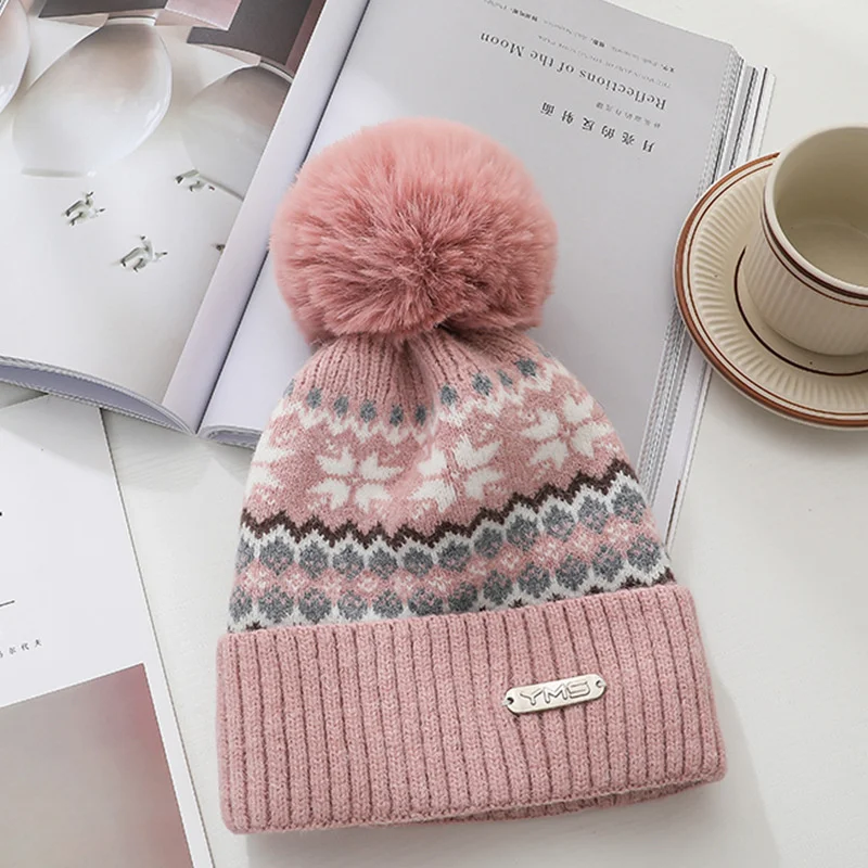 Czapki dla kobiety mężczyzna zima dzianiny ciepłe czapki z pomponem dziewczyny paskiem Cashmere Bonnets pani zewnątrz zagęścić Skullies Cap Femme