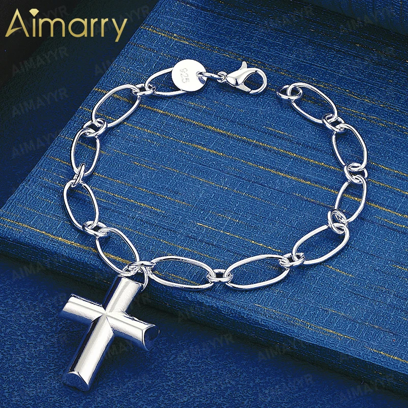 925 Sterling Silver Three-dimensional Cross Oval Shaped Patchwork Bracelet for Women's Banquets High-quality and Fashion Jewelry