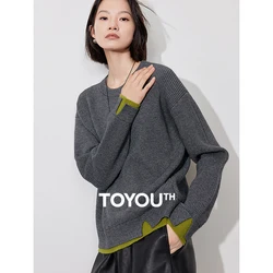 TOYOUTH Women Fake Two Piece Knitted Sweater 2024 Autumn Winter new Round Neck Lazy Style Ankola Red Sweater Tops