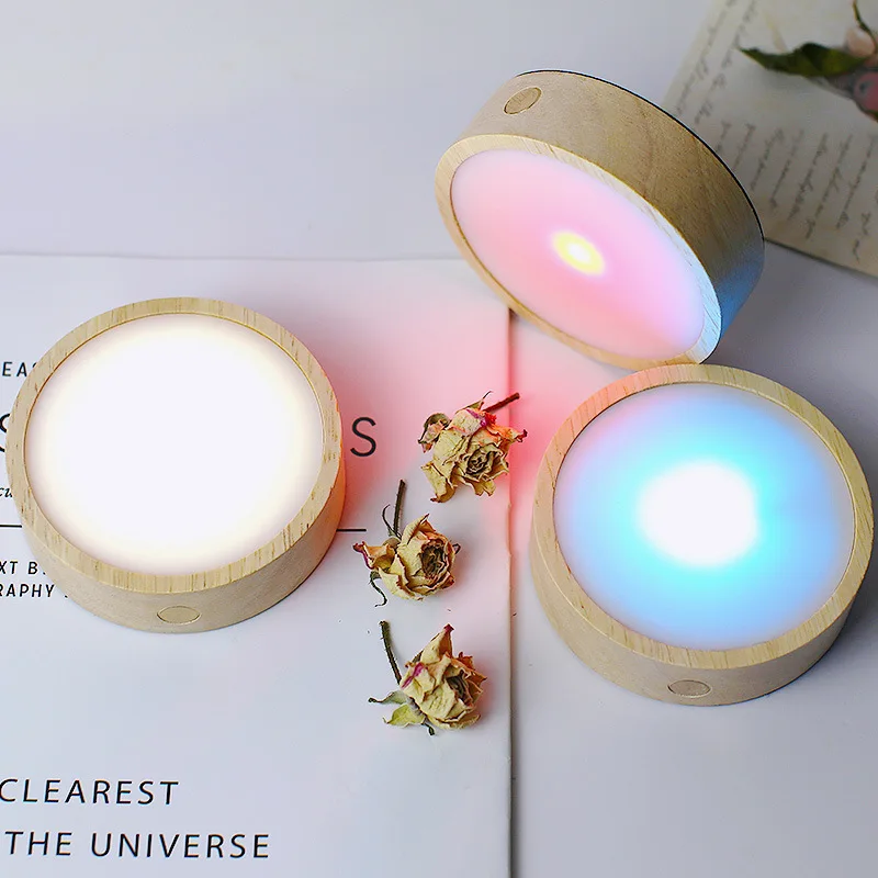 USB Touch Chargeable Wooden Lamp Base For Crystal Sphere DIY Round Aromatherapy LED Display Holder Bedside Lamp Rock Salt Access