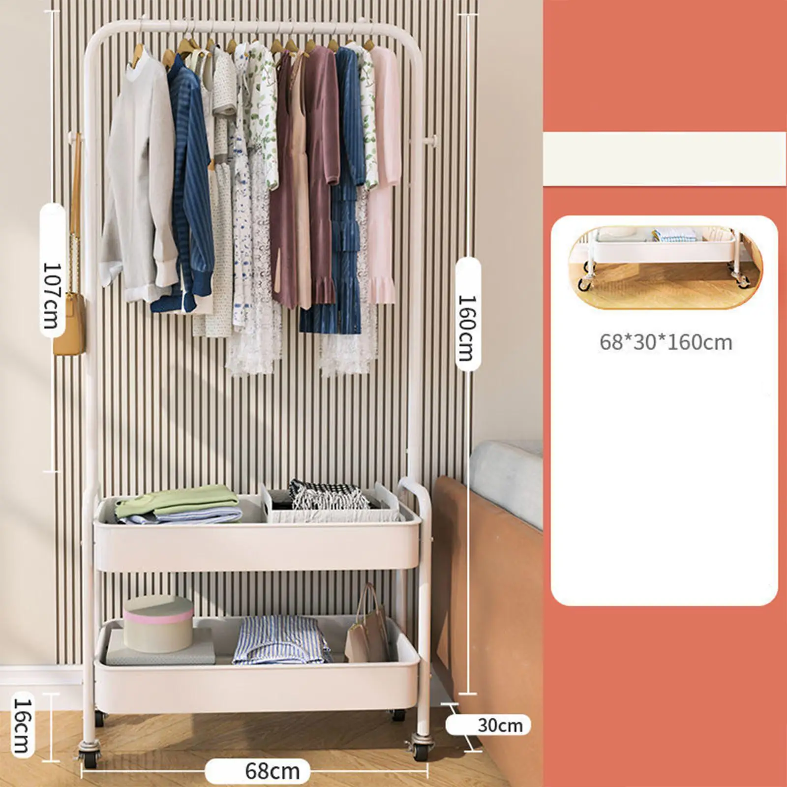 

Прочная вешалка для одежды с 2 полками на колесиках, легко собираемая, для спальни, гардеробной, прихожей, гостиной, для шарфов