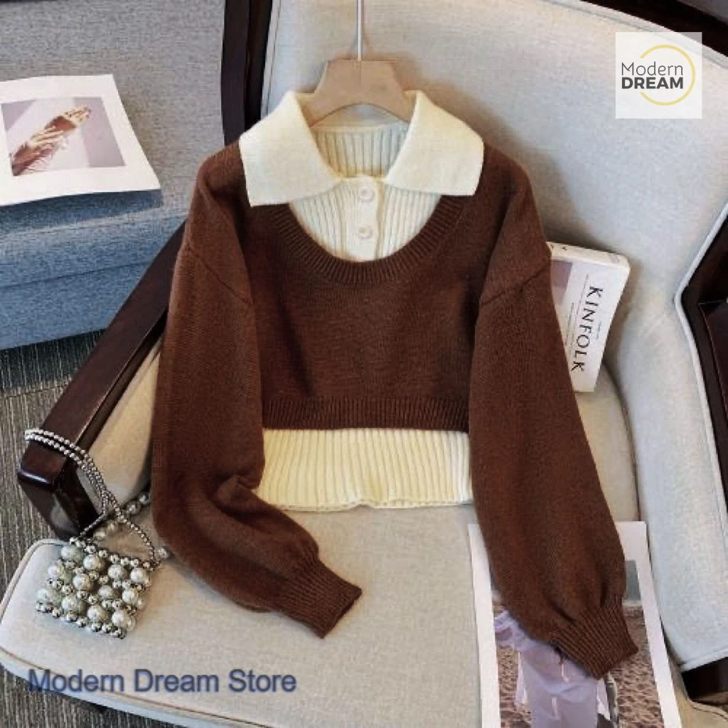 

French retro college style advanced sense unique chic knit top women's autumn and winter new sweet sweater vest two-piece suit