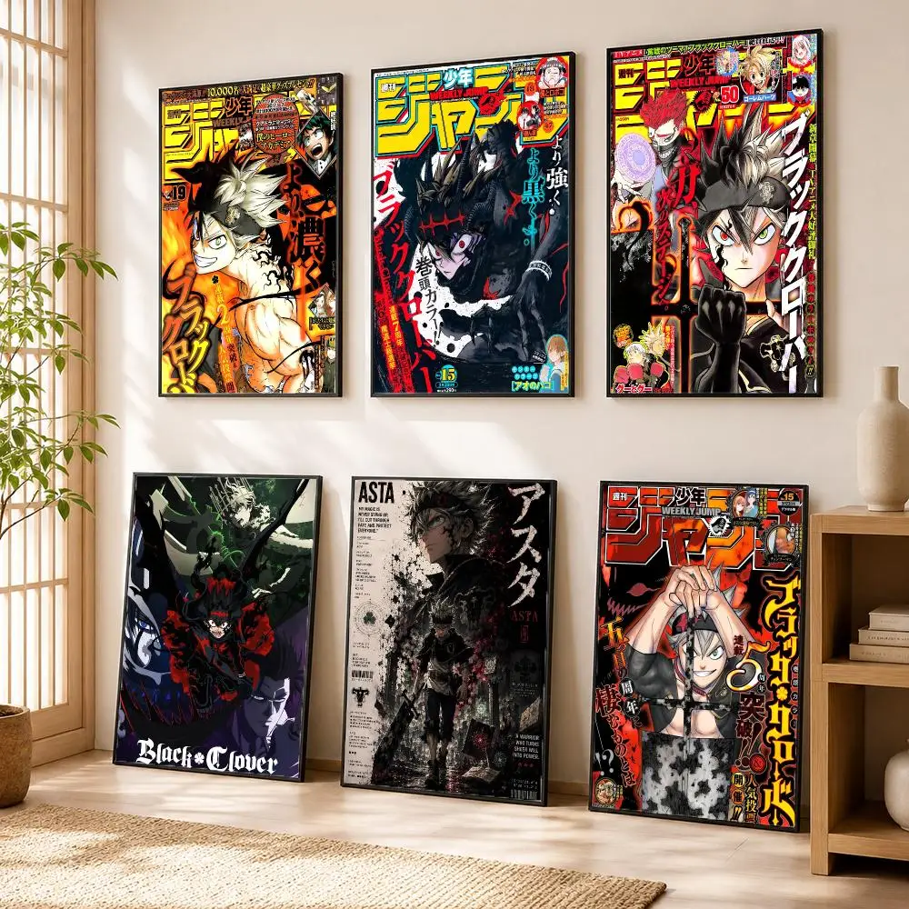 Classic B-Black Clover Anime Poster Modern Home Living Bedroom Bar Hallway Waterproof Wall Art Aesthetic Decor
