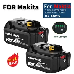 2024 New 18V 12Ah for Makita With LED Replacement lithium battery  LXT BL1860B BL1860 BL1850 power tool battery