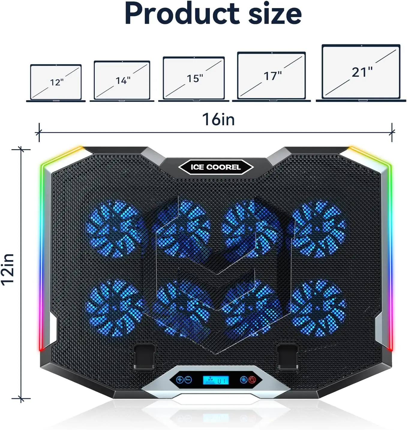 Imagem -06 - Gaming Laptop Cooling Pad com Ventiladores de Refrigeração Cooler Stand Altura Ajustável Rgb 1517.3 Polegada