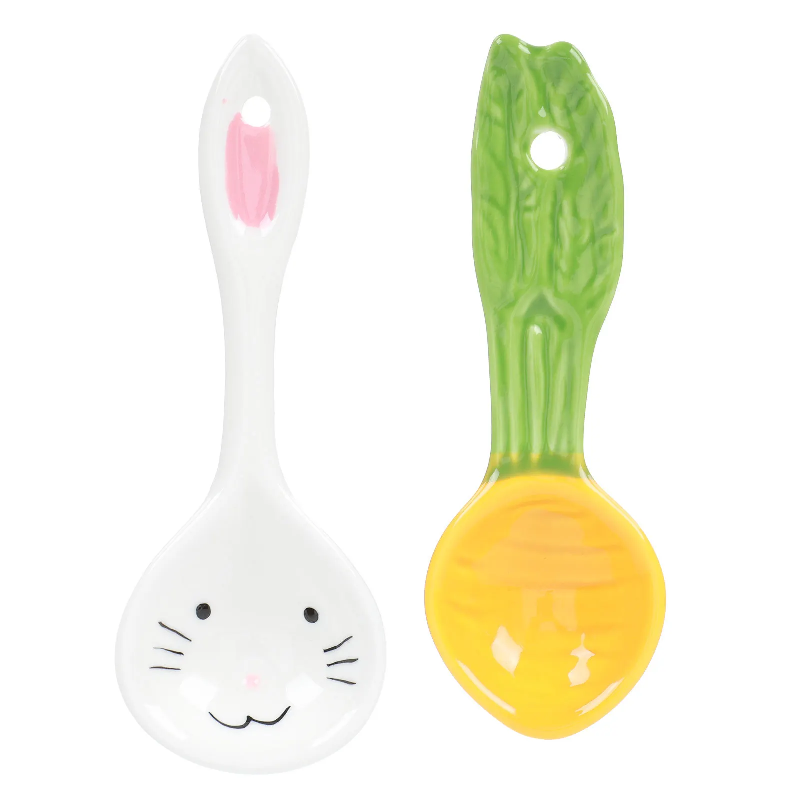 

2Pcs Ceramic Bunny Spoons Stylish Chic Comfortable Handle Practical Daily Use Kids Soup Porridge Rice Spoon Home Kitchen Utensil