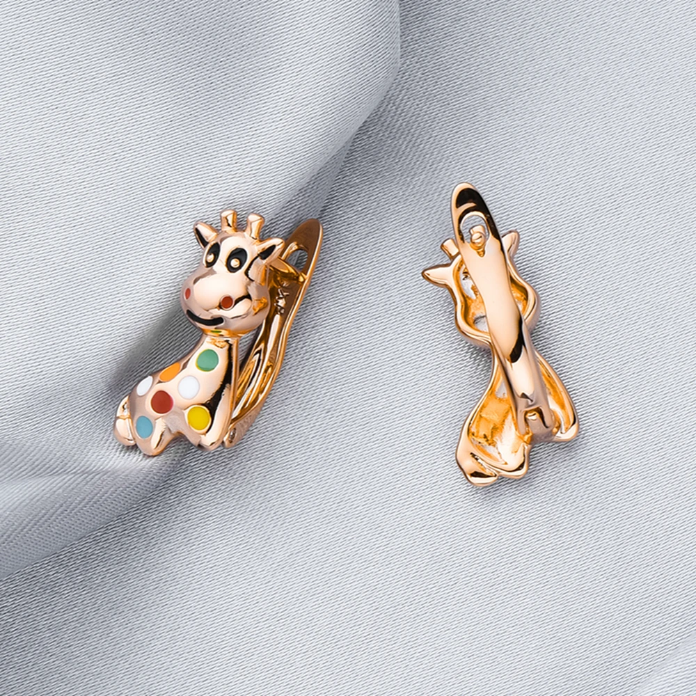 Catuni Lovely Giraffe Animal Stud Earrings for Girl Woman Gold Color Enamel Spot Earring Jewelry Gift Accessories